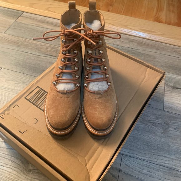 NEW MARC FISHER IZZIE LUGSOLE SUEDE LEATHER ANKLE BOOTS BROWN 6 - Picture 4 of 10